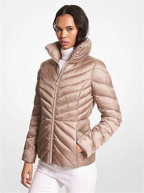 michael kors metallic puffer jacket silver|packable down jacket Michael Kors.